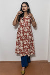 STYLIE Floral Printed Brown Sleevless Kurta