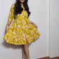 STYLIE Printed Mustard Yellow Short Dress With Button Detailing