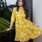 STYLIE Printed Mustard Yellow Short Dress With Button Detailing