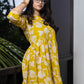 STYLIE Printed Mustard Yellow Short Dress With Button Detailing