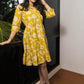 STYLIE Printed Mustard Yellow Short Dress With Button Detailing