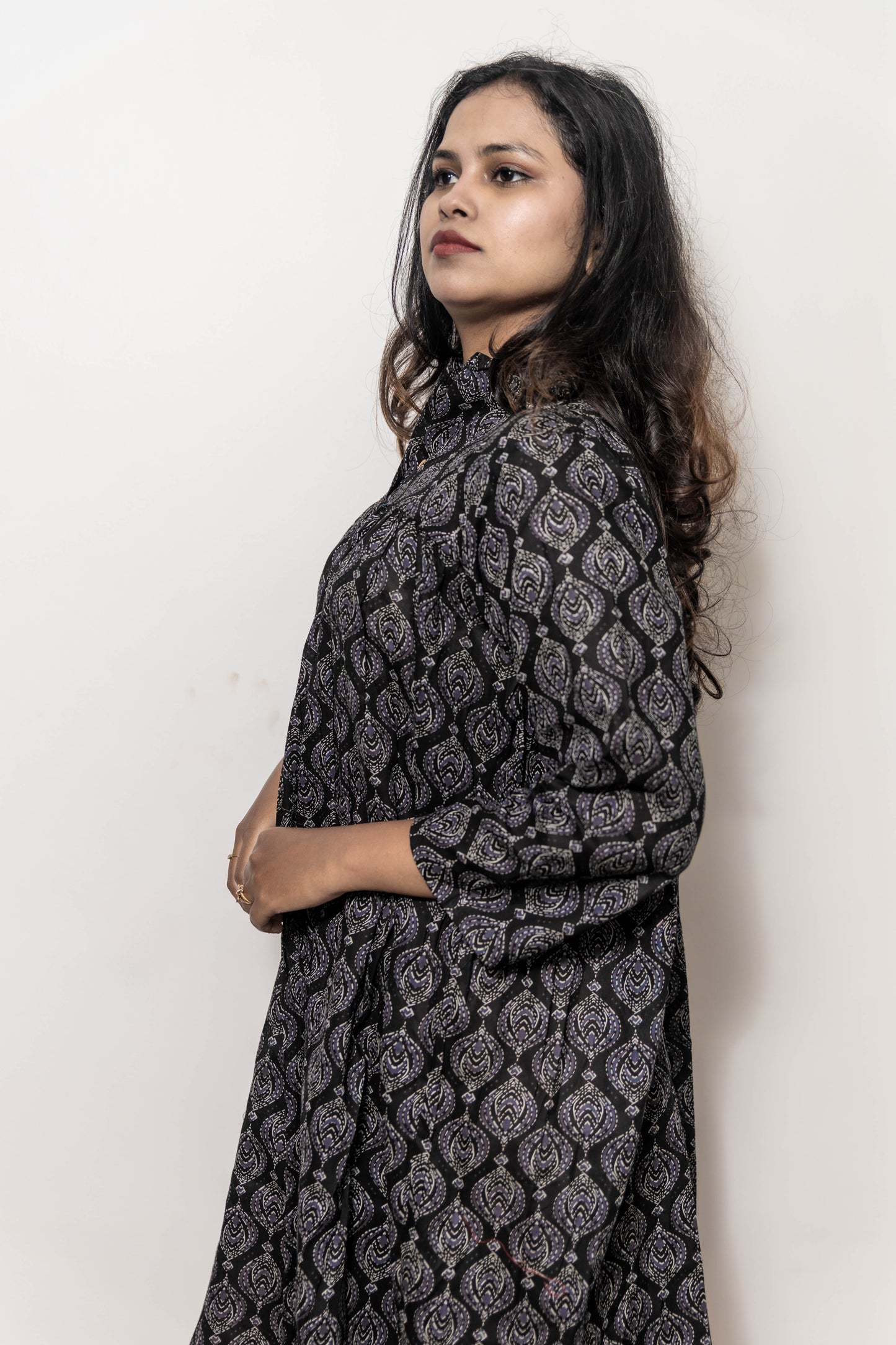 STYLIE Floral Printed Black Shirt Shift Dress