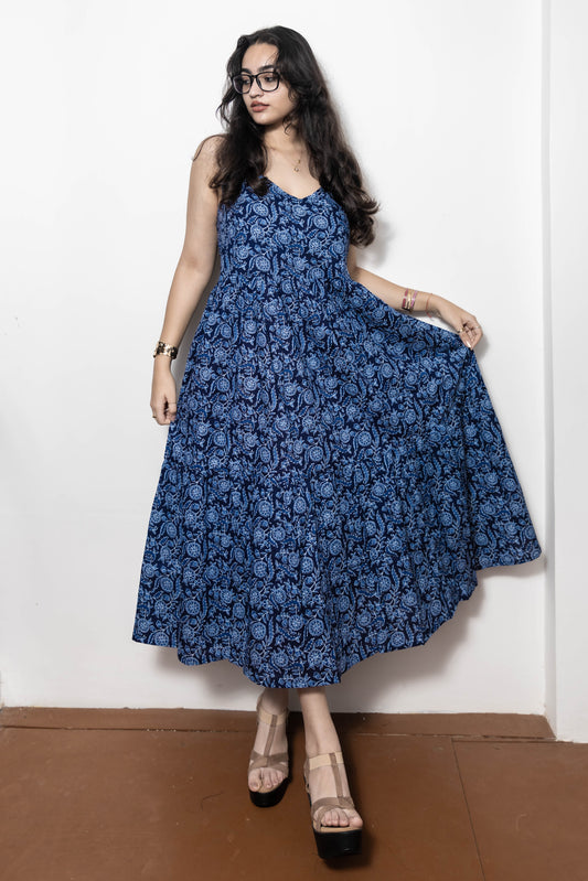 STYLIE Printed Blue Maxi Dress