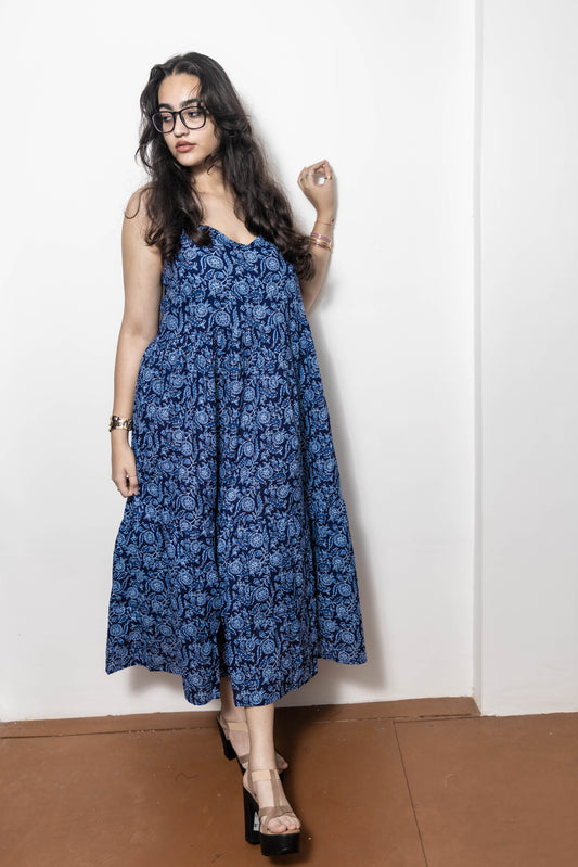 STYLIE Printed Blue Maxi Dress