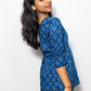 STYLIE Floral Printed Blue Short V-Neck Kurta