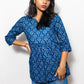 STYLIE Floral Printed Blue Short V-Neck Kurta
