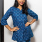 STYLIE Floral Printed Blue Short V-Neck Kurta