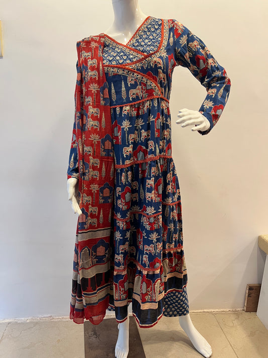 STYLIE GOA Women Printed with Lace Work Pure Cotton Anarkali with Trousers & With Dupatta