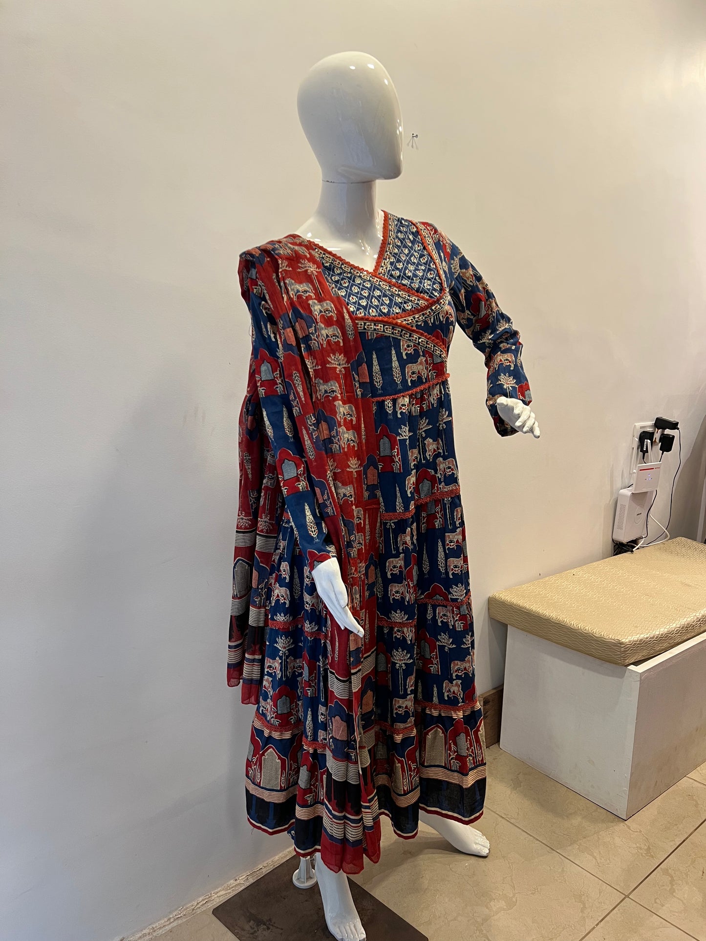 STYLIE GOA Women Printed with Lace Work Pure Cotton Anarkali with Trousers & With Dupatta