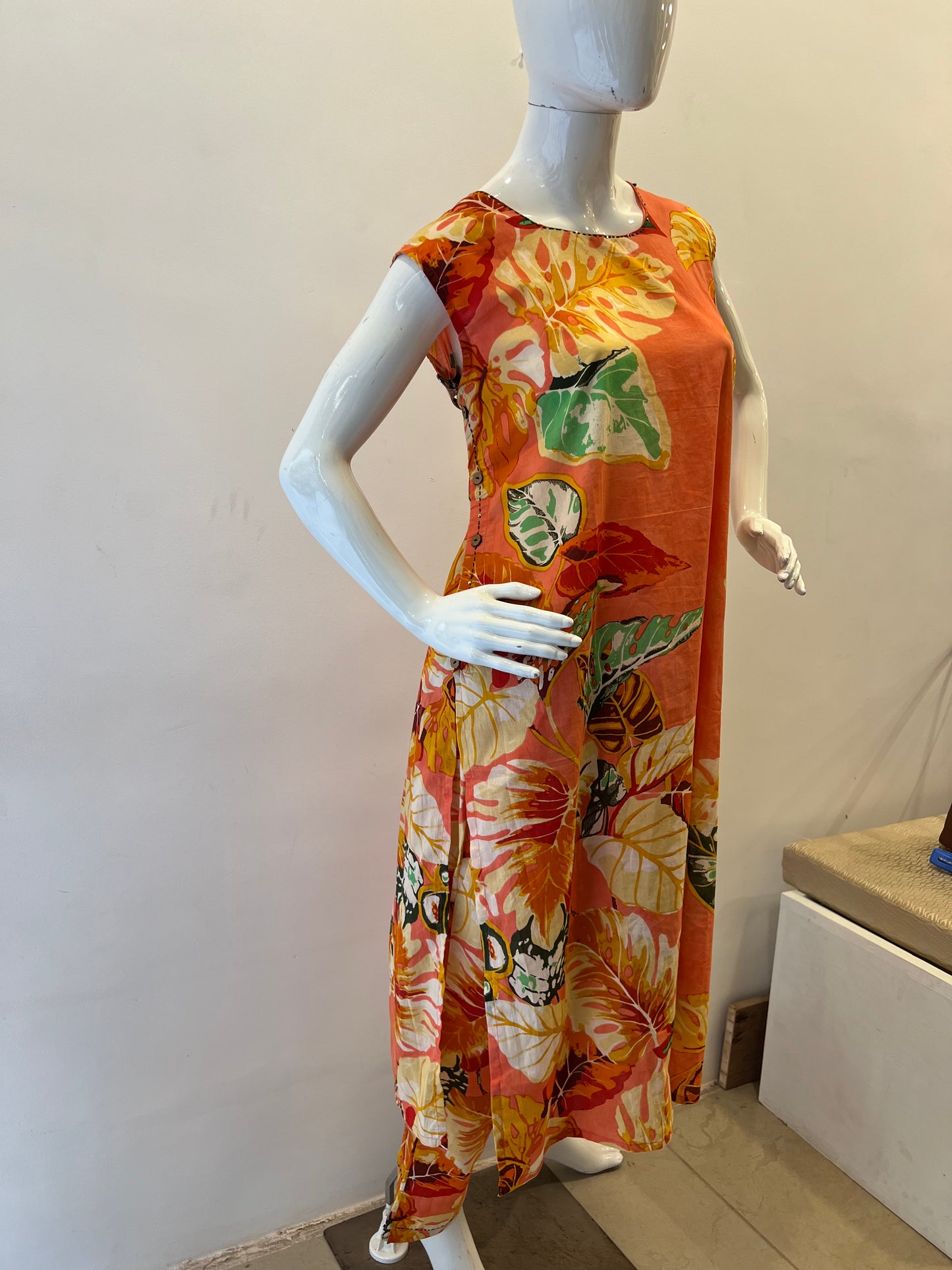 STYLIE Printed Cotton Sleeveless Kurti Pant Set