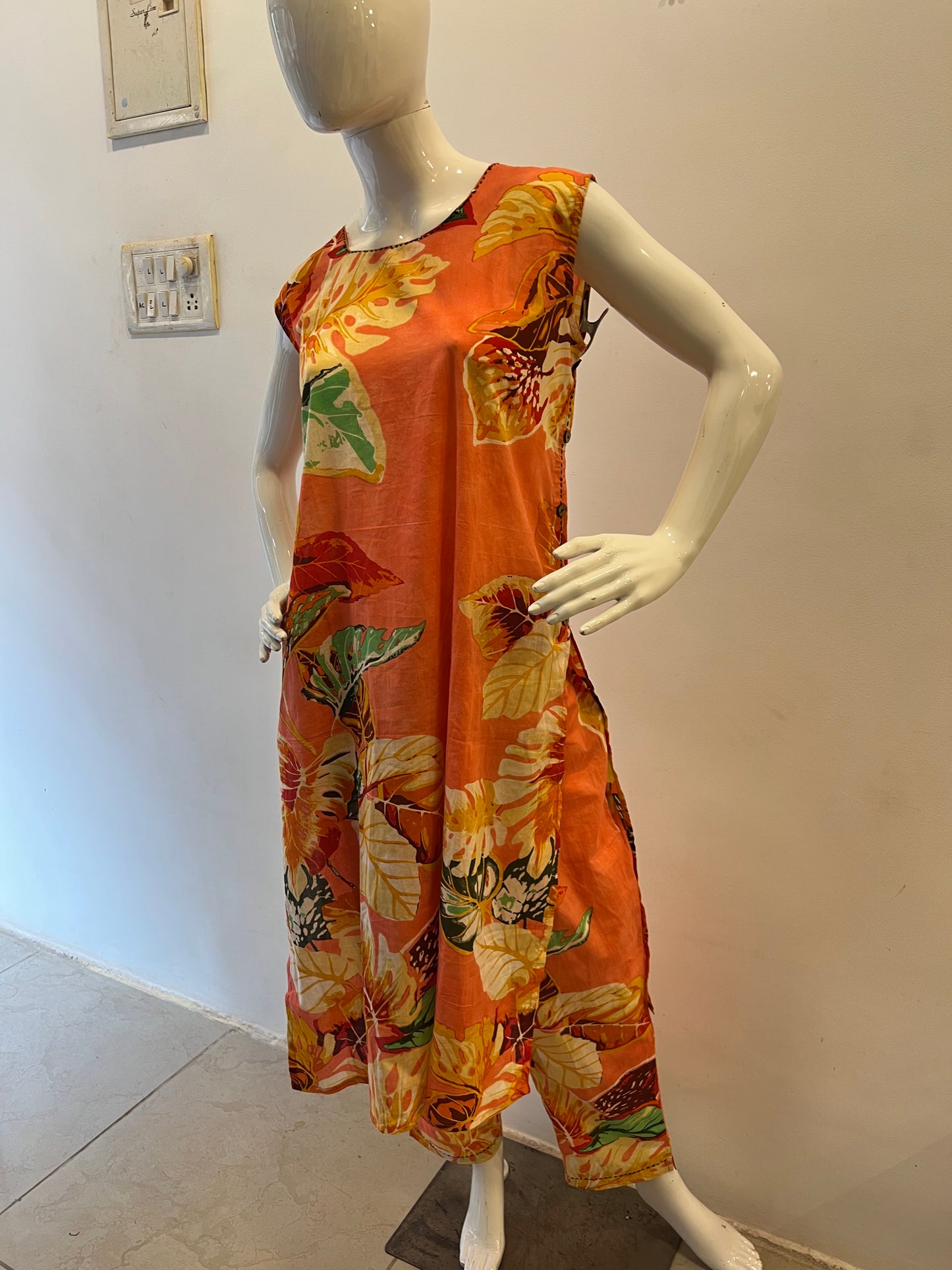 STYLIE Printed Cotton Sleeveless Kurti Pant Set