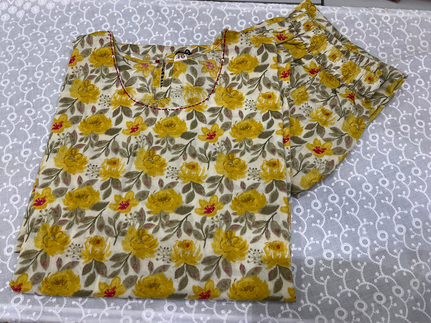 STYLIE Printed Cotton Sleeveless Kurti Pant Set