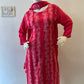 STYLIE GOA Vibrant Pink Batik Print Kurti Set With Trousers And Dupatta