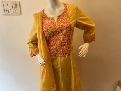 STYLIE GOA Elegant Embroidered Mustard Three-Piece Ensemble