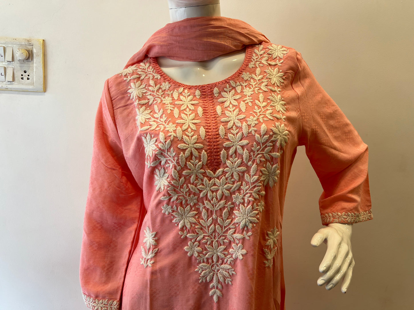 STYLIE GOA Elegant Chikankari Two-Piece Set With Trousers and Dupatta
