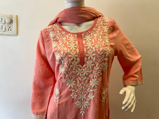 STYLIE GOA Elegant Chikankari Two-Piece Set With Trousers and Dupatta