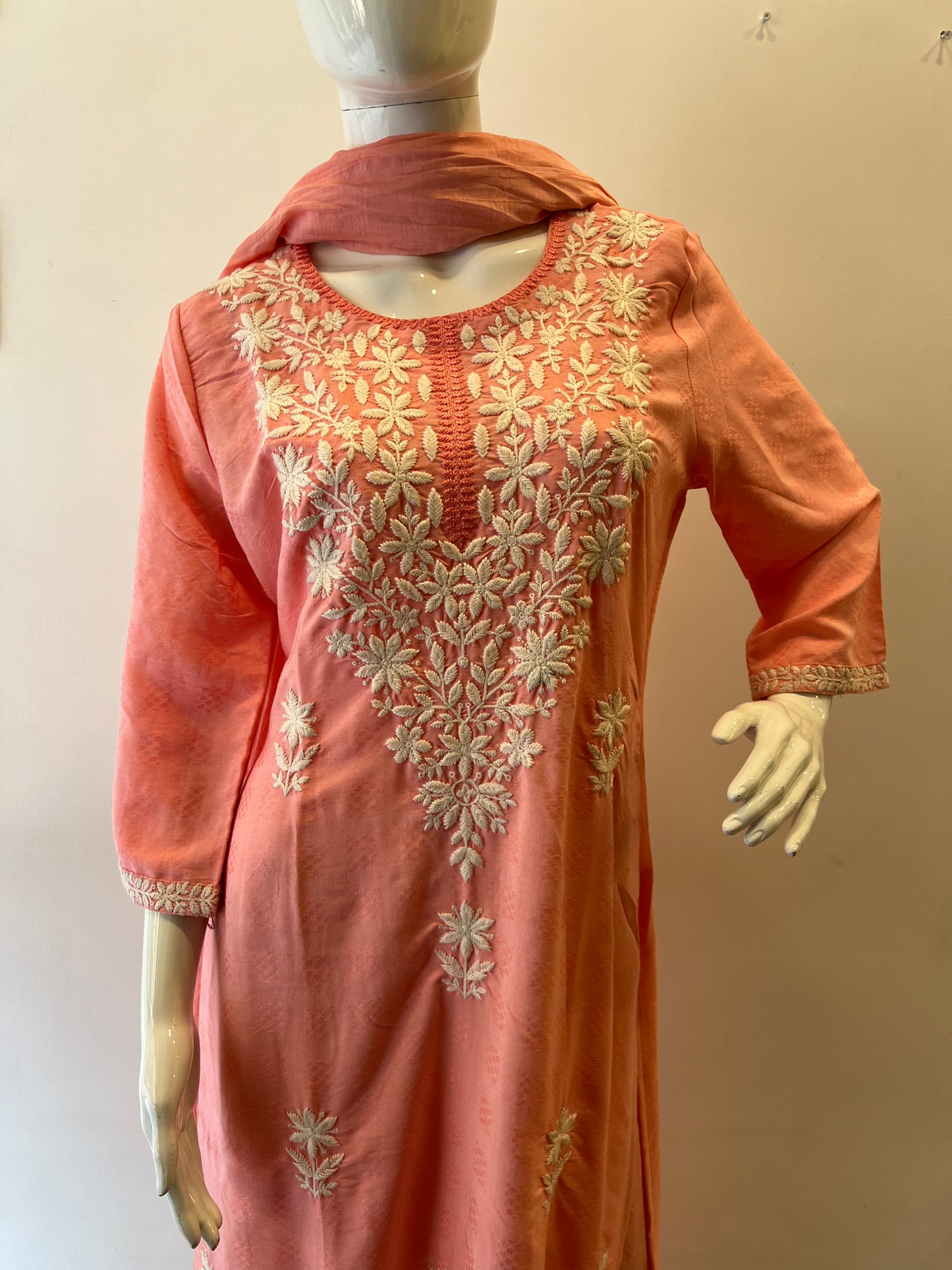 STYLIE GOA Elegant Chikankari Two-Piece Set With Trousers and Dupatta