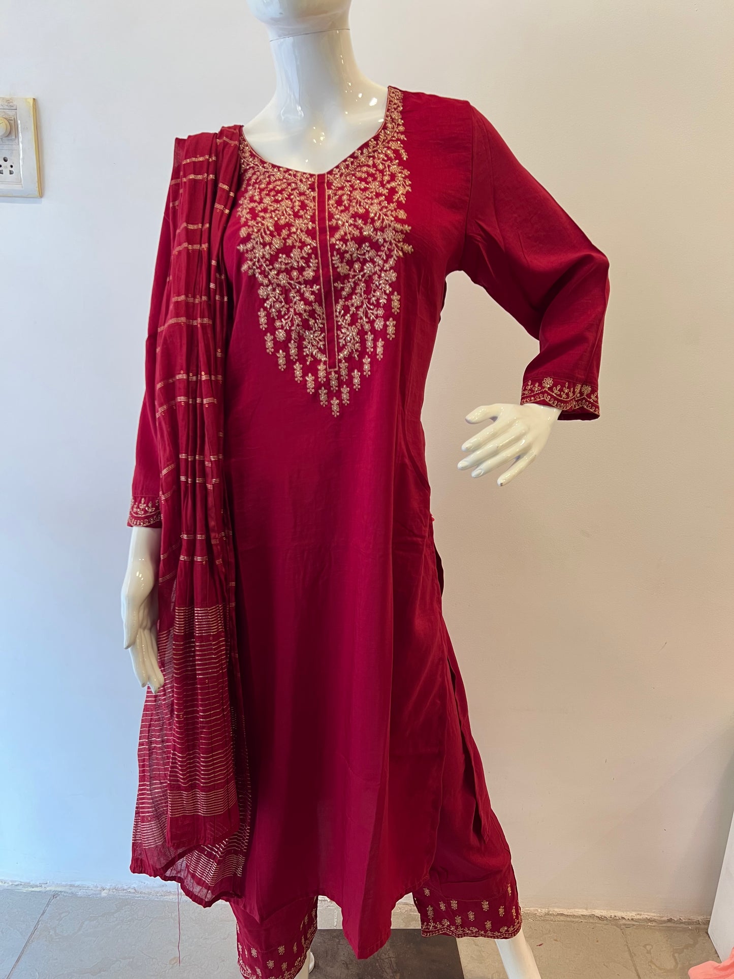 STYLIE GOA Regal Crimson Red Three-Piece Embroidered Ensemble
