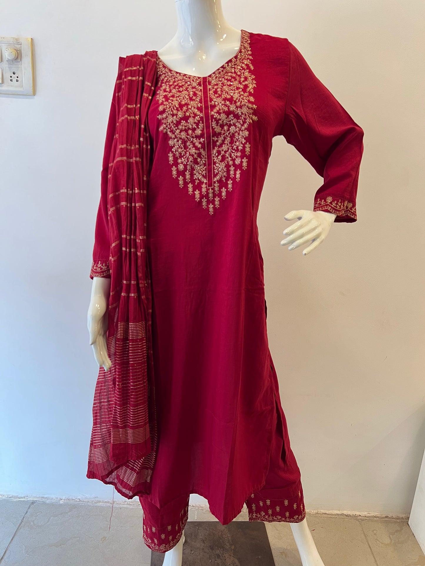 STYLIE GOA Regal Crimson Red Three-Piece Embroidered Ensemble