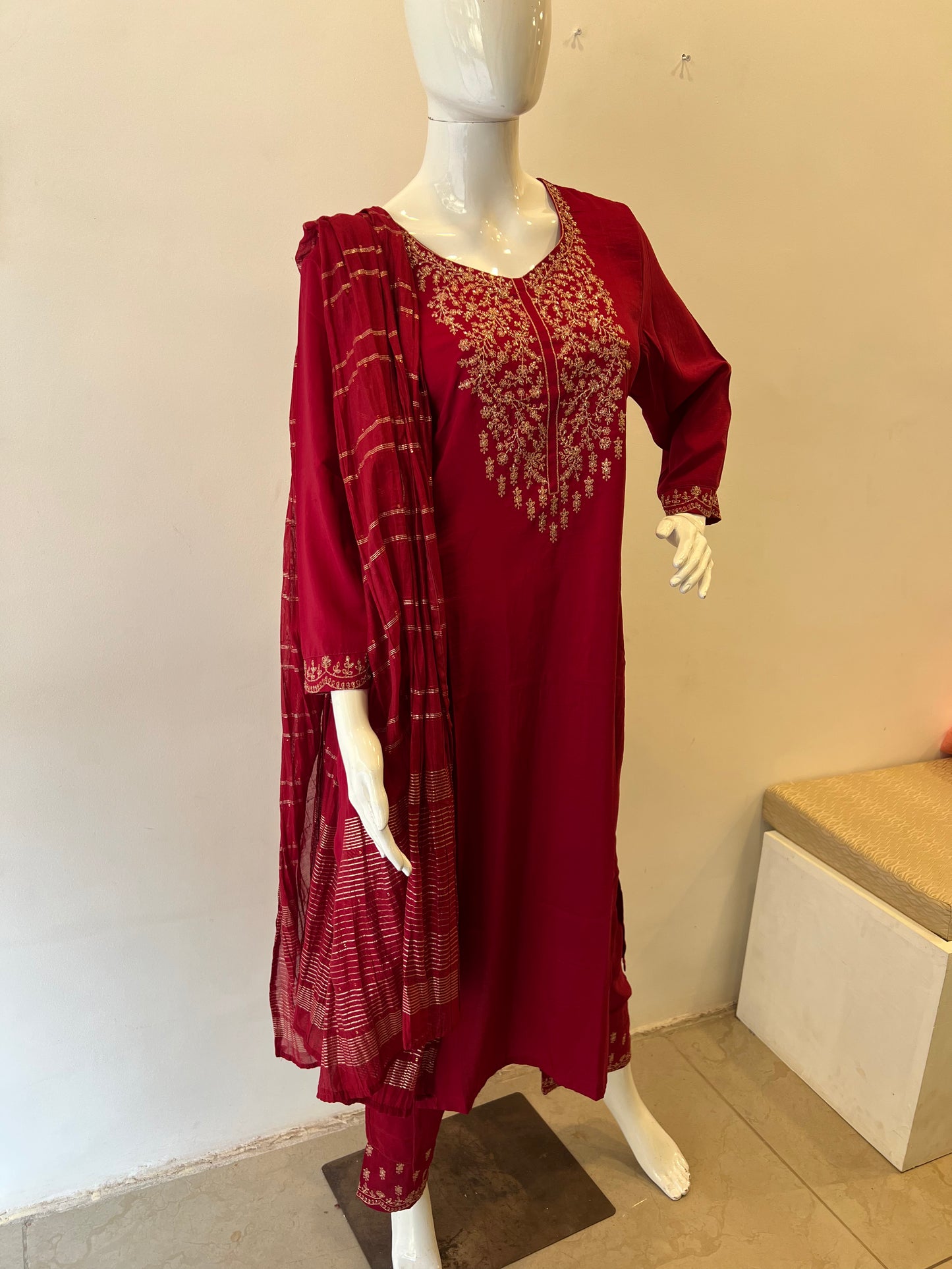 STYLIE GOA Regal Crimson Red Three-Piece Embroidered Ensemble