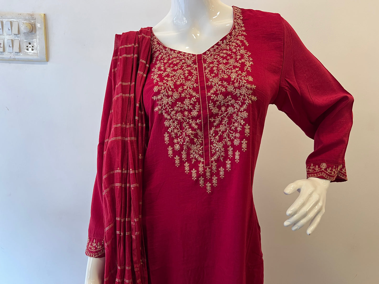 STYLIE GOA Regal Crimson Red Three-Piece Embroidered Ensemble
