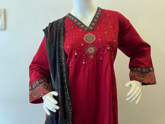 STYLIE GOA Crimson Red Celebration Kurta Set