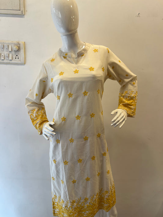STYLIE GOA Mustard Yellow Embroidered Serenity Kurti