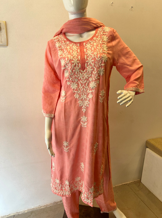 STYLIE GOA Elegant Chikankari Two-Piece Set With Trousers and Dupatta