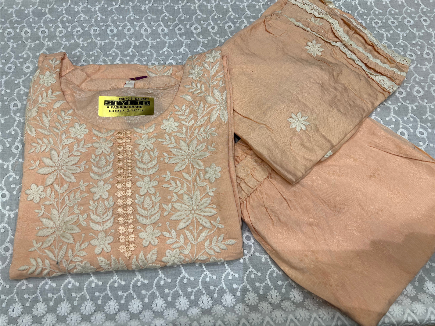 STYLIE GOA Elegant Chikankari Two-Piece Set With Trousers and Dupatta