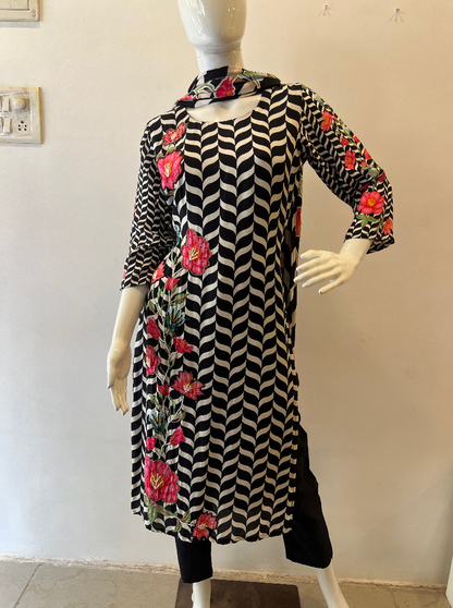 STYLIE GOA Bold Geometric Kurta Set with Floral Print