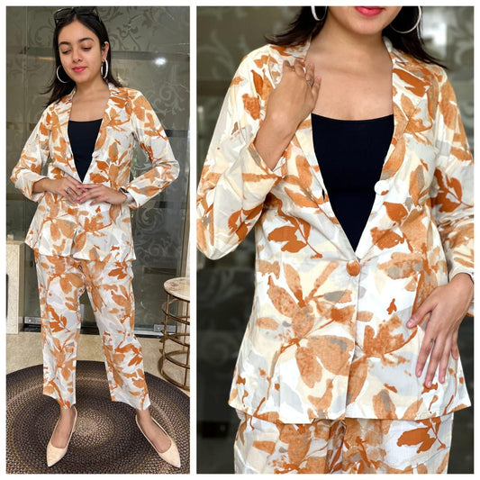 STYLIE Cotton Blazer Pant Coord Set
