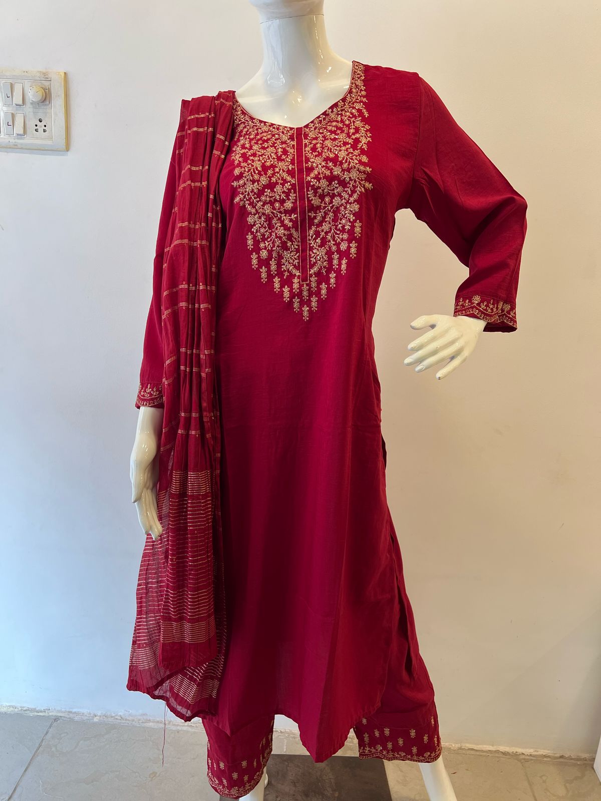 STYLIE GOA Regal Crimson Red Three-Piece Embroidered Ensemble