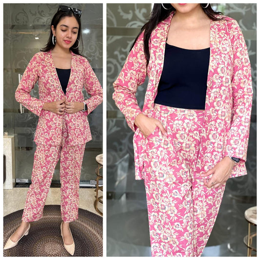 STYLIE Cotton Blazer Pant Coord Set